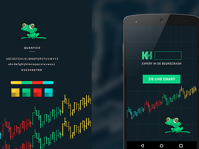 Stockmarket responsive website 90s style branding colours dark skin flat ui green grid illustration responsive stockmarket informations typo website