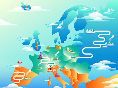 Europe Illustration colours details game design gradients illustration map
