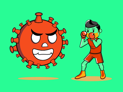 fighting virus 2021 boxing cartoon character chibi corona virus covid 19 design editable fighting illustration logo marketing quarantine safe vector virus web
