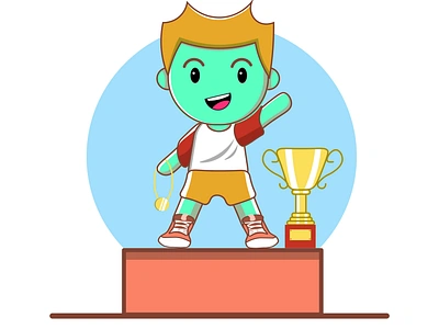 Champion 2021 athlete branding cartoon character champion chibi chibi guy emotes cute art cute illustration design editable excercise illustration logo marketing mascotlogo stickers vector web winner