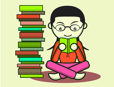 Reading is fun 2021 art books branding cartoon character cute design editable education illustration learn library logo marketing reading study vector web