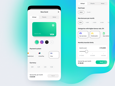Neo Bank | Personalized cards app bank card credit custom design finance fintech mobile app money neo personal style ui ux
