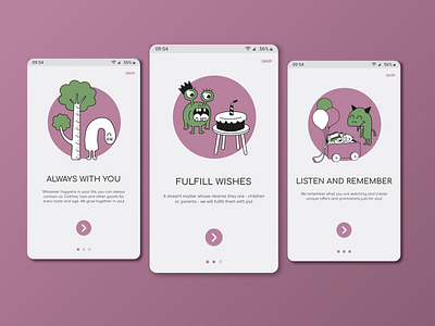 Onboarding Screens android app illustration kids kids app kids store logo mobile mobile app onboarding onboarding illustrations shop ui ux vector