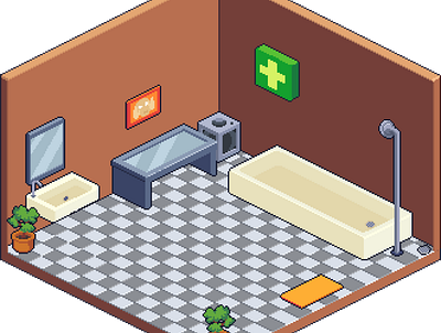 Iso-Pixel Art Bathroom design isometric pixel art room