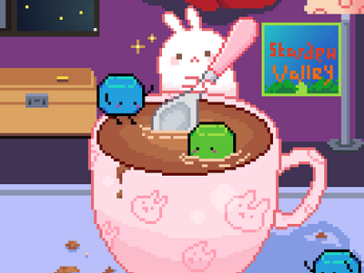 Junimo Coffee coffee design junimo pixel art stardew valley stir table tea