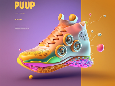 PUUP Shoe Teaser 3d ai concept creative design exploration illustration landingpage midjourney modelling product promotion running sales shoe ui ux