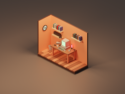 Old Nerdy Vibes 3d blender design diorama isometric lowpoly lowpolyart nerdy old retro room