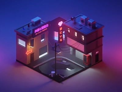 Cyberpunk Vibes 3d 3d art blender blendercycles buildings cyberpunk diorama isometric lowpoly