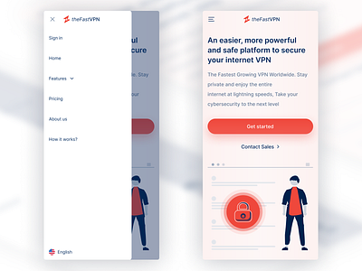 theFastVPN Mobile Landing Page ✨ branding clean color design designsystem illustration inspiration inspire landing page logo mobile product design red sidebar ui ux vector vpn website white