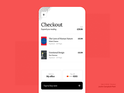 Checkout - Daily UI #002 apps book books checkout creditcard dailyui dailyui 002 dailyuichallenge pay payment product design reading
