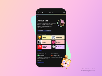 User Profile - Daily UI #006 dailyui dailyuichallenge gradient mobile nintendoswitch notion nucleoapp product hunt profile profile ui sketch social steelseries your stack