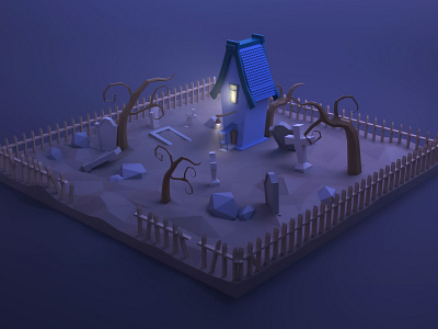 Graveyard 3D Low Poly 3d animation low poly maya