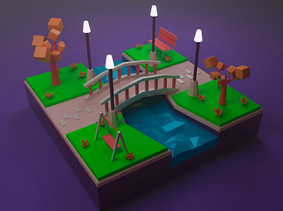3D Park Low Poly 3d animation design illustration minimal