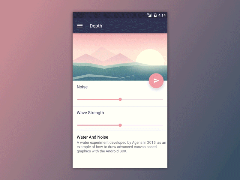 Depth Menu android depth material design menu mobile sunset water waves