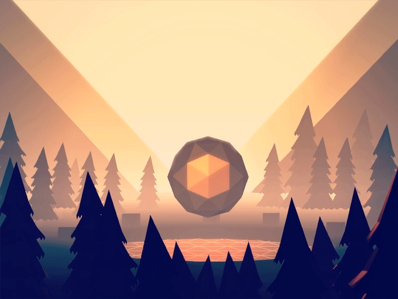 Golden mesh gif low poly madewithunity minimalistic sunset trees unity3d water