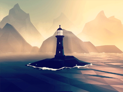 The Lighthouse fog gif low poly madewithunity minimal monument valley mountains sunset unity water