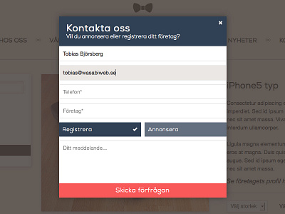 Pop-up registration form - Ren Stil contact contact form modual popoup ren stil swedish ui