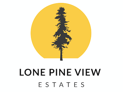 Lone Pine View Logo branding cabin logo logos pine property real estate sunset tree