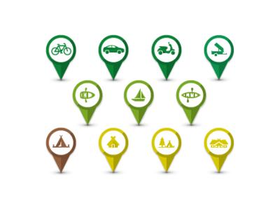 Map icons for Rentmarket app bike boat camping canoe car house icon iconography motorbike tent ui