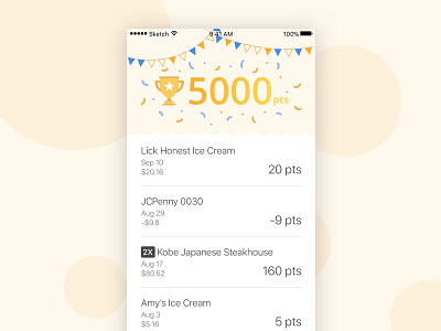 Celebrate Point Milestone app design celebration confetti congrats list view loyalty program milestone reward program transaction trophy ui ux