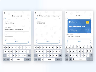 sign up flow create account credit card enroll link account link card mobile onboarding flow progress bar signup ui ux visualization