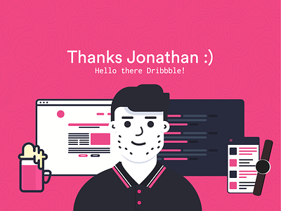 Hey there Dribbble! beer builder code debut dribbble ember pink poloshirt product smartwatch stubble