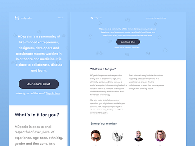 MDgeeks Slack Community Landing Page designers developers geeks health medical slack