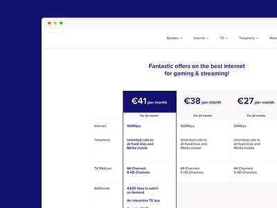 Pricing Page internet package page pricing table ux