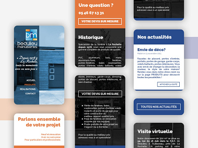 Web Site Mobile • Beaulieu Menuiseries blue design designbybry larochelle mobile mobile design mobile ui mobile ui design mobile uiux mobileux orange ui uidesign ux