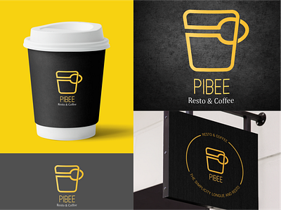 pibee cafe and resto logo cafe logo coffee logo flat logo logo logo design modern logo restaurant logo simple logo