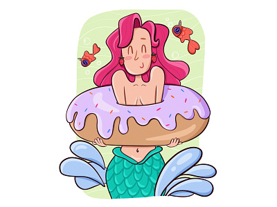 Mermaid design digital painting doughnut drawing graphic design illustration illustrator mermaid motion graphics procreate