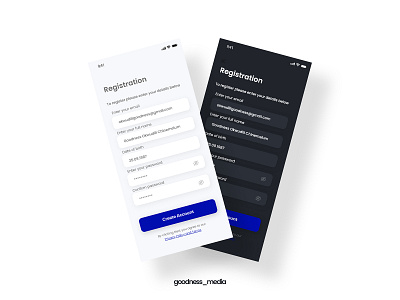 Light and dark mode Registration screens branding design product design ui user experience user interface ux