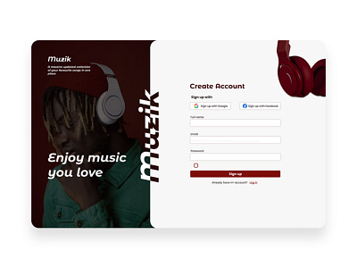 Sign up modal for a music desktop app design product design ui user experience user interface ux