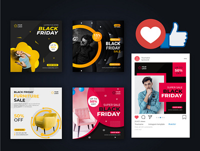 Black Friday Social Media Post Template vol-1 advertising banner black blackfriday business design facebook post design fashion friday instagram post post poster promotion sale social social media special template web