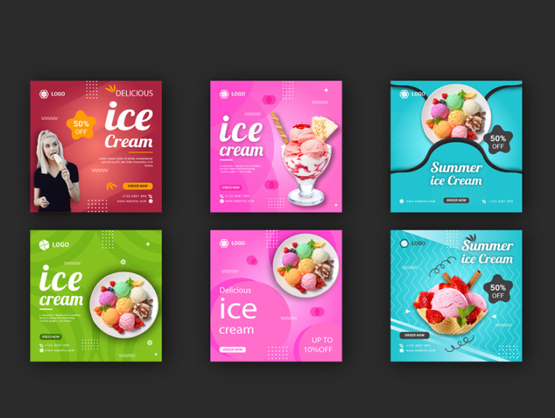 Ice Cream Facebook & Instagram Post Template ad advertising banner dessert food fresh ice cream illustration layout marketing online post promo promotion shop social media summer sweet template vector