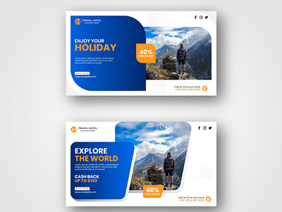 Travel Agency Landing page or web banner Design vol 2 background banner branding card design illustration landingpage template travel agency trendgraph vector web banner