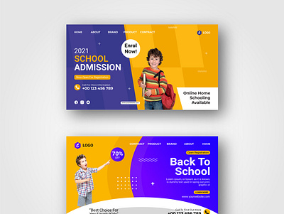 School Admission & back to school Landing page Design background banner branding card design flyer gdn banner illustration logo template trendgraph ui vector web banner