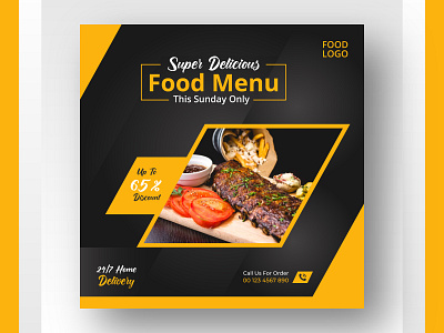 Vector restaurant social media post design template food banner