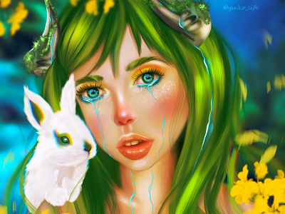 Dryad Girl artist artwork drawing dryad fairy fantasy fantasyportrait illustration magic nature natureportrait portrait procreateart rabbit whiterabbit