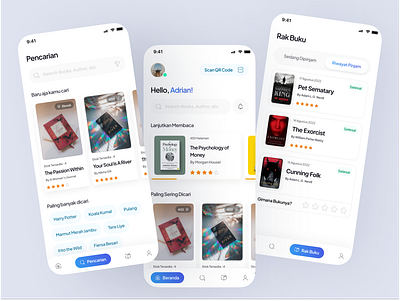 Library and Books App books branding design flat illustration interface library minimal mobile mobile app simple ui uiux user interface ux website