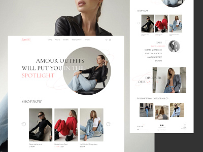 Amour online store clothes design dribble shot firstscreen grid design inspiration instagram interaction leather love minimal model online shop online store pink shopping ui ux web design website