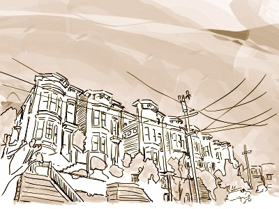 Liberty Hill ladies bw houses liberty hill san francisco sketch wires