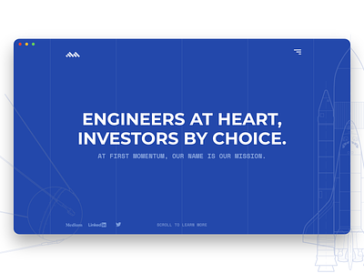 First Momentum Ventures homepage blue blueprint color design illustration landing page space technical drawing ui website