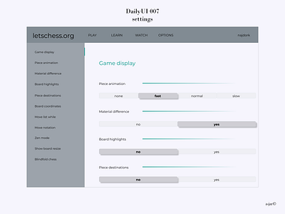 DailyUI 007 - settings design settings ui web website