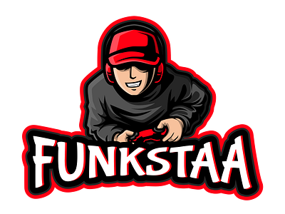 Face gamer mascot gaming logo joystick red cap with headset
