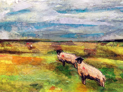 Sheep In Field (detail) art countryside field fine grass landscape paint sheep sky
