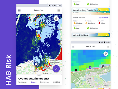 HAB Risk - Cyanobacteria bloom forecast app analytic android app dashboard design geolocation interface map mobile sea ui ux