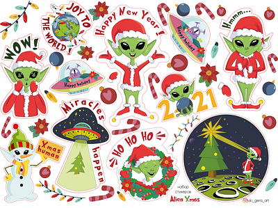 Alien Xmas 2d alien christmas graphic design illustration joy new year snow sticker winter
