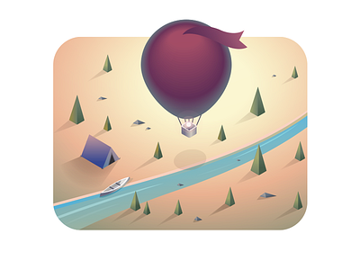 Isometric Forest Illustration ballon camping forest hot illustration isometric tent vector water