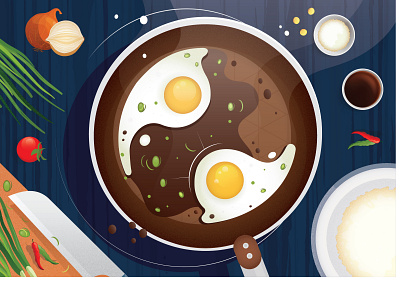 Nasi Telur Ayong 999 adobe illustrator cooking eggs food ingredients illustration kitchen pan rice vector